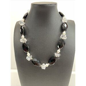 Lucas Lamenth black Faceted Glass Pearl Natural Stone Necklace LUC‎ 925 AL4.2